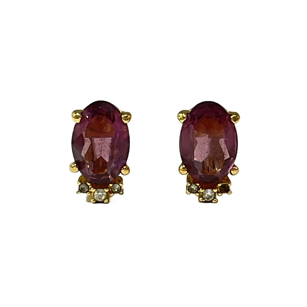 Christian Dior Clip On Earrings Gold Purple Clear Hardware Color Stone